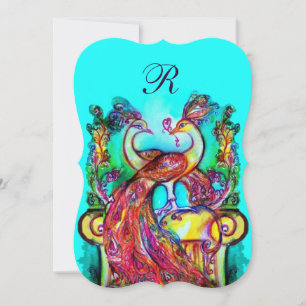 PÅFÅGLAR I KÄRLEK MONOGRAM Röda Turkos Blå Grön Inbjudningar