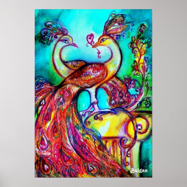 PÅFÅGLAR I KÄRLEK, Röd Gul Turkos Blå Poster (Framsidan)