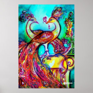 PÅFÅGLAR I KÄRLEK, Röd Gul Turkos Blå Poster