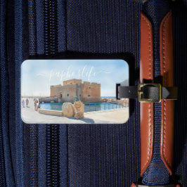 Pafos slott & staty akvarell stil bagagebricka