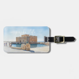 Pafos slott & staty akvarell stil bagagebricka