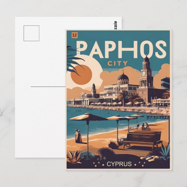 Pafos stad, Cypern semesterpresent souvenir Vykort (Fram/baksida)
