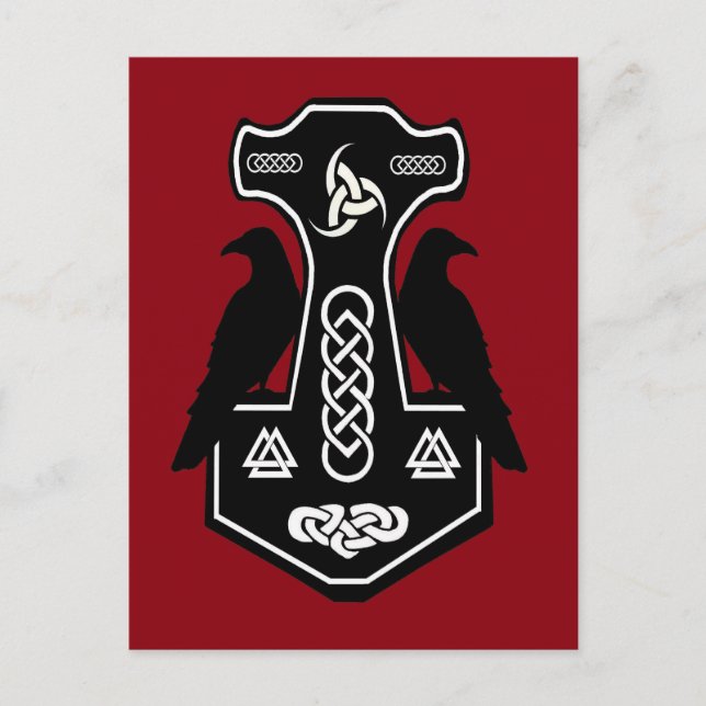 Pagan Celtic Thors Hammer med Ravens Vykort (Framsida)