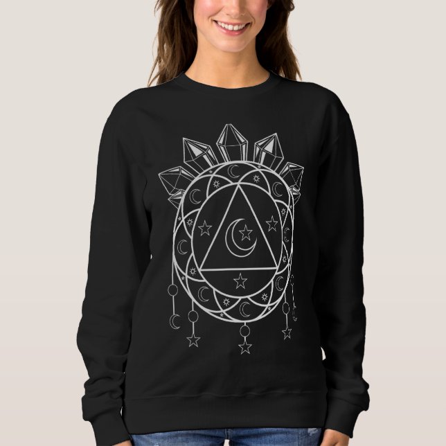 Pagan Crystals Astrology Måne Mörk Magic Occult T Shirt (Framsida)