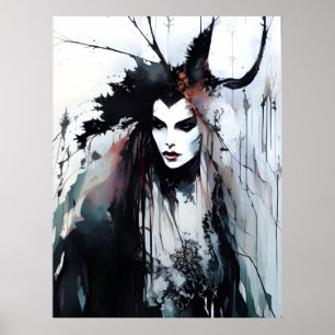 Pagan Goddess Black Bläck Painting Poster