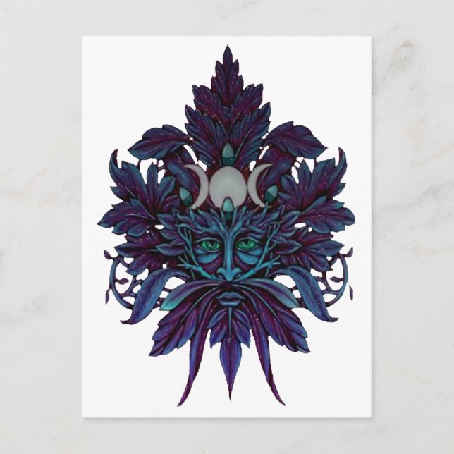 Pagan Grönt Man Triple Måne Wiccan Gud Vykort (Framsida)