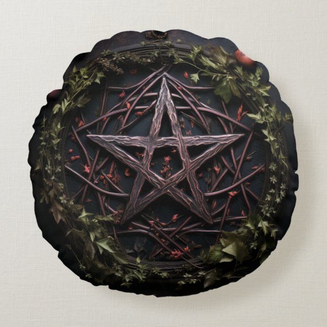 Pagan Pentagram Rund Kudde (Framsidan)