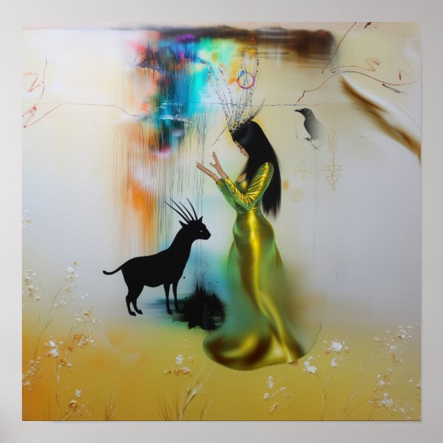 Pagan Priestess Raven Witchy AI Art Matte Value Poster (Framsidan)