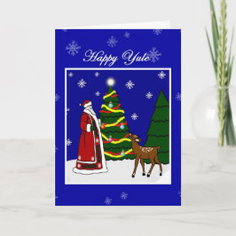 Pagan vinterSolstice Yule Santa, träd och hjort Kort