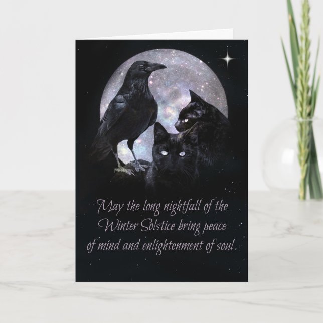 Pagan Wicca Winter Solstice Raven och Cats Kort (Framsida)