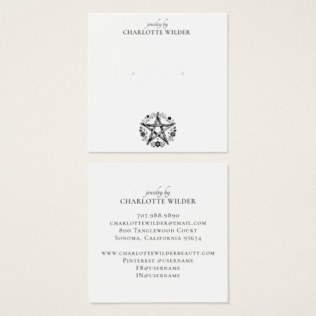 Pagan Wiccan Pentacle Jewelry Earring Fyrkantigt Visitkort (Framsida & baksida)