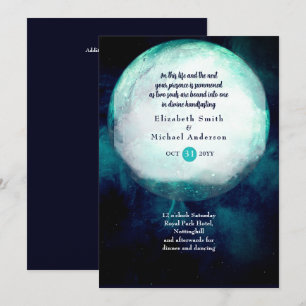 Pagan Wiccan Teal Måne Gothic Handfasting Inbjudan
