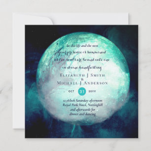 Pagan Wiccan Teal Måne Gothic Handfasting Inbjudan