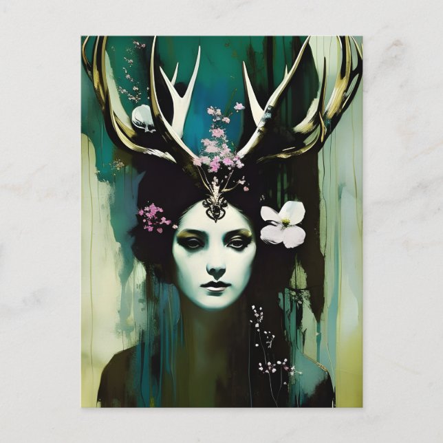 Pagan Woman med Antlers Vykort (Framsida)