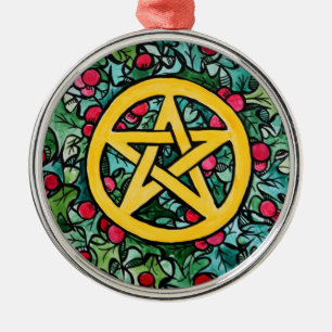 Pagan Yule Pentagram Julgransprydnad Metall