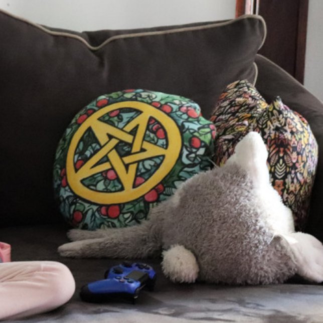 Pagan Yule Pentagram Rund Kudde (Skapare uppladdad)