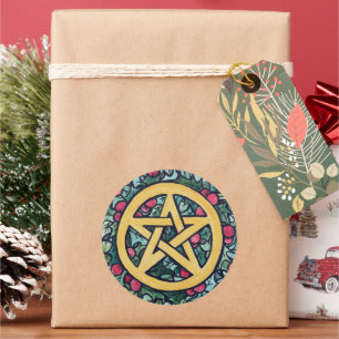 Pagan Yule Pentagram Runt Klistermärke