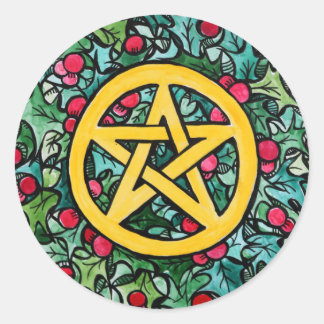 Pagan Yule Pentagram Runt Klistermärke