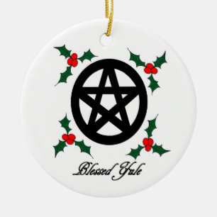 Pagan Yule prydnad med pentaclen och mistletoen Julgransprydnad Keramik