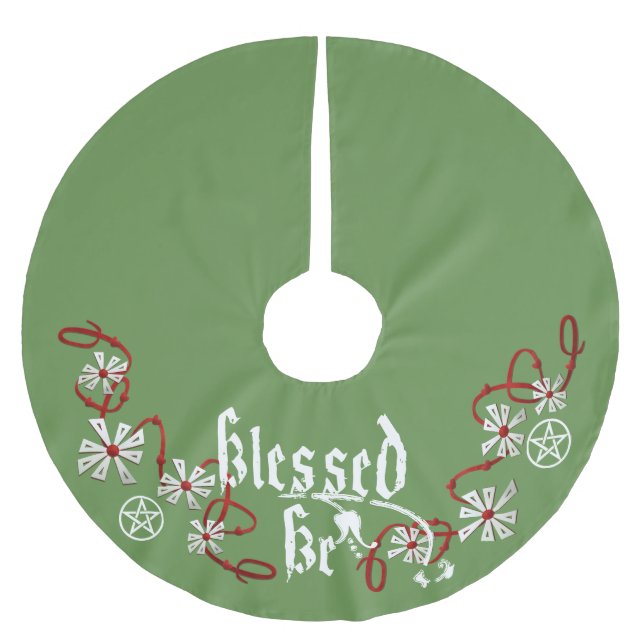 Pagan Yule trädkjol, Pentacleträdkjol, häxa Julgransmatta Borstad Polyester (Framsidan)