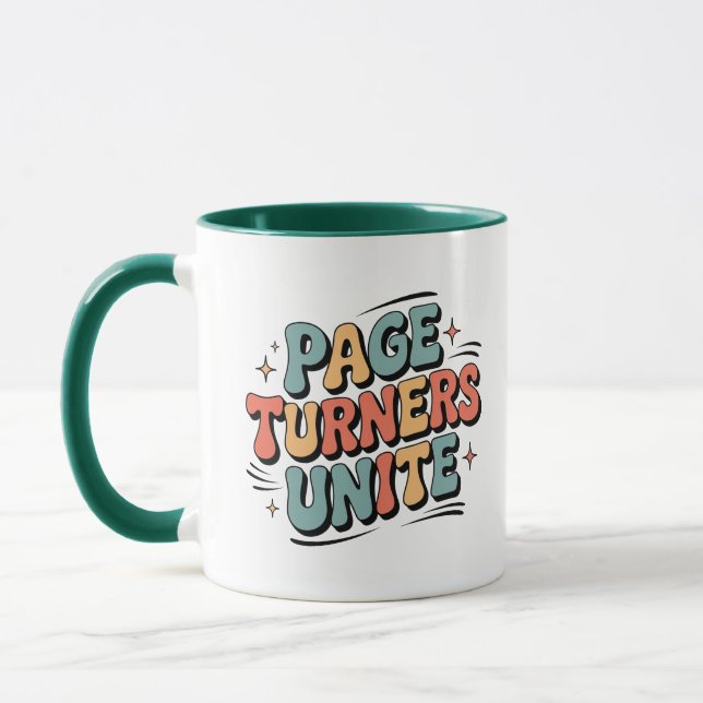 Page Turners Unite Retro Funky Bok Älskare Mugg (Vänster)