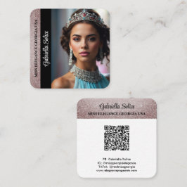 Pageant Foto Calling Card Glam Glitter QR-kod Fyrkantigt Visitkort