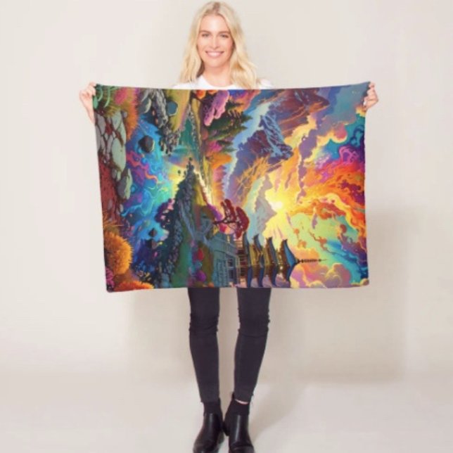 Pagod och färgat landskap  fleecefilt (Vibrant Pagoda  Fantasy Landscape blanket - soft and colourful available  in 3 different sizes. 
)