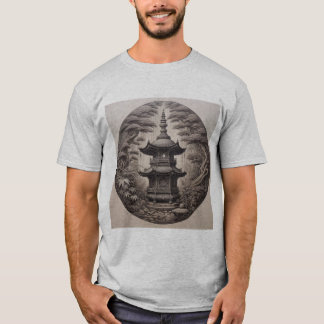 Pagoda Asiática en Bosque Tropical en Ilustración T Shirt