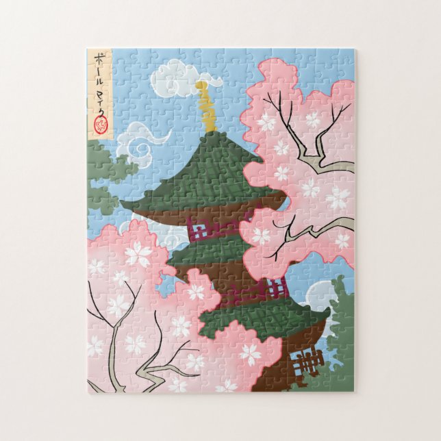 Pagoda Bland Blommarna Cherry Pussel (Vertikal)