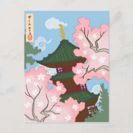 Pagoda Bland Blommarna Cherry Vykort