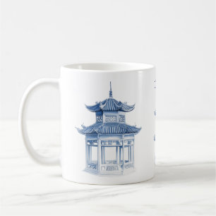Pagoda Chinoiserie Blue and White Coffee Mugg
