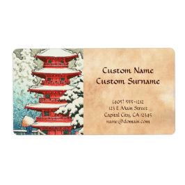 Pagoda i Snö Kawase Hasui shin hanga art Fraktsedel