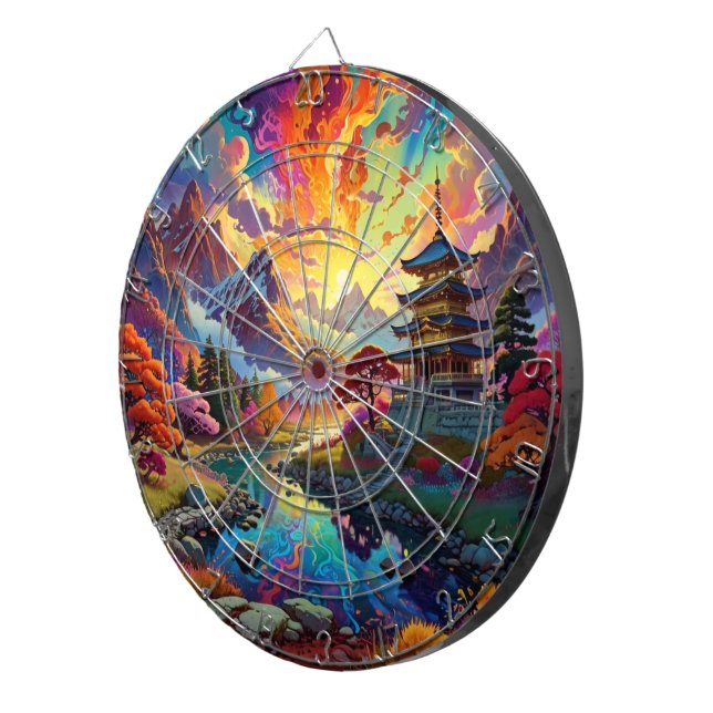 Pagoda och Färgad Liggande Dartboard Darttavla (Högra Framsidan)