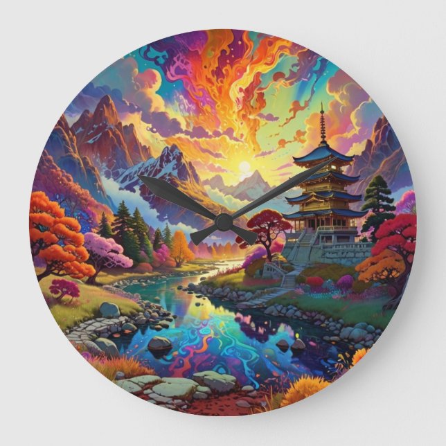 Pagoda och Färgad liggande Stor Klocka (Framsida)