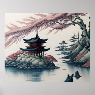 Pagoda och liggande landskapsvård Poster