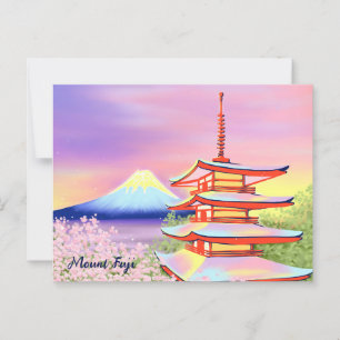 Pagoda Shrine med Mt. Fuji och Sakura i Japan Vykort