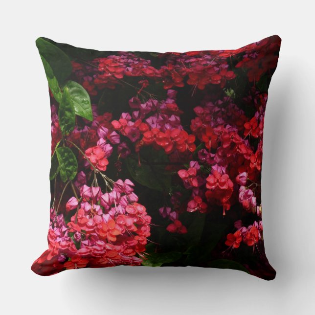 Pagodblommor Färgglada Röda och Rosa Kudde (Framsida)