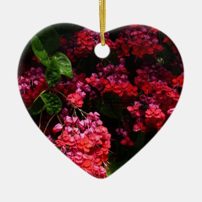Pagodblommor Färgrika Röda och Rosa Julgransprydnad Keramik (Framsidan)