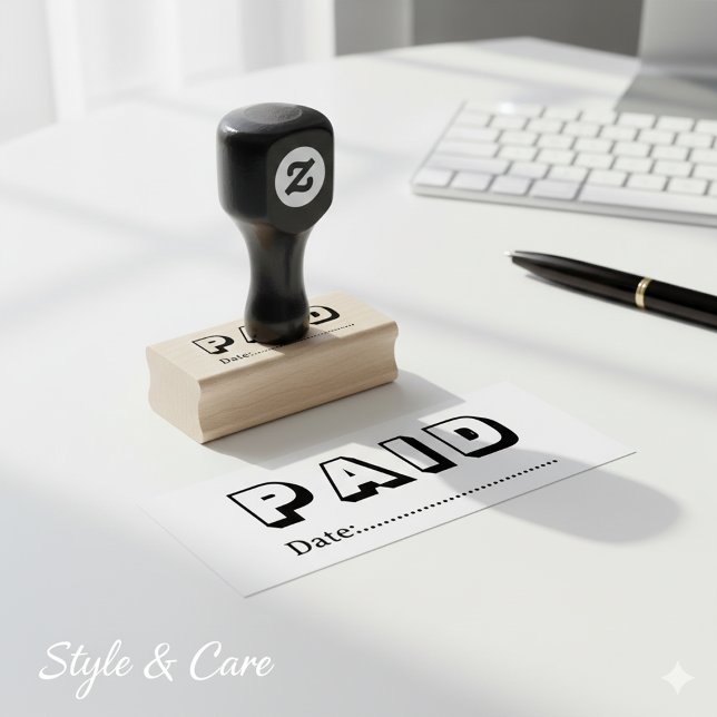 Paid with Blank Date Wooden Stämpel (Paid with Blank Date Wooden Rubber Stamp)