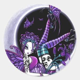 "Paige" Rainbow Butterfly Måne Fairy Sticker Runt Klistermärke