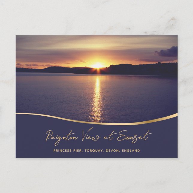 Paignton View vid Sunset Torbay Devon England Vykort (Framsida)