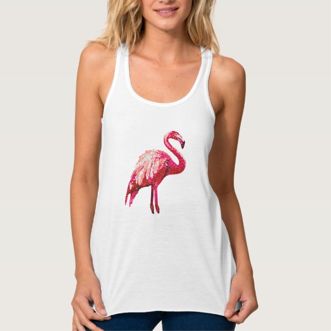 Paillettetryckt tropisk flamingofågel, linne med racerback  (Framsida)