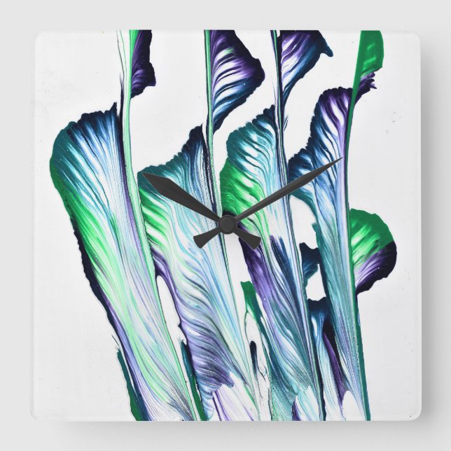 Pain Remover 1 Purple Green Abstract Wall Clock Fyrkantig Klocka (Framsida)