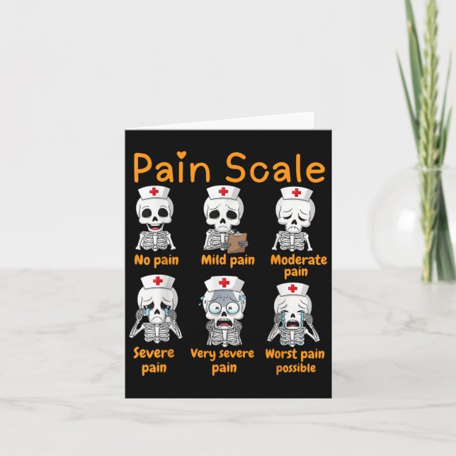 Pain Scale Cute Nurse Skeleton Halloween Trauma Fu Kort (Framsida)