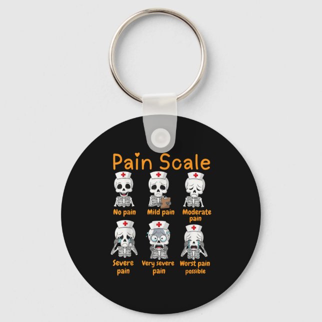 Pain Scale Cute Nurse Skeleton Halloween Trauma Fu Nyckelring (Framsida)