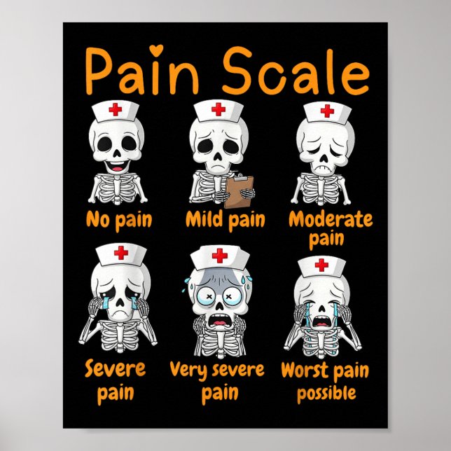 Pain Scale Cute Nurse Skeleton Halloween Trauma Fu Poster (Framsidan)