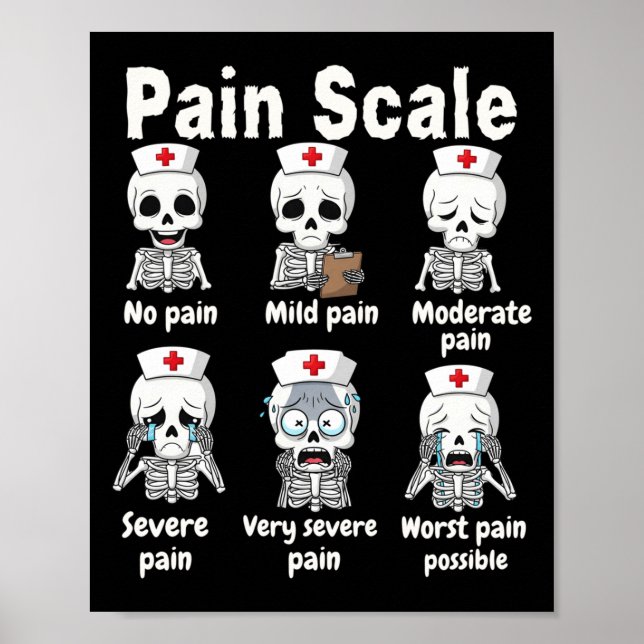 Pain Scale Cute Nurse Skeleton Halloween Trauma Fu Poster (Framsidan)