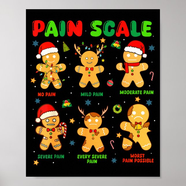 Pain Scale Funny Gingerbread Man Christmas Nurse H Poster (Framsidan)