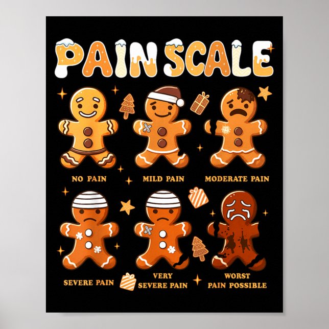 Pain Scale Funny Gingerbread Man Christmas Nurse H Poster (Framsidan)