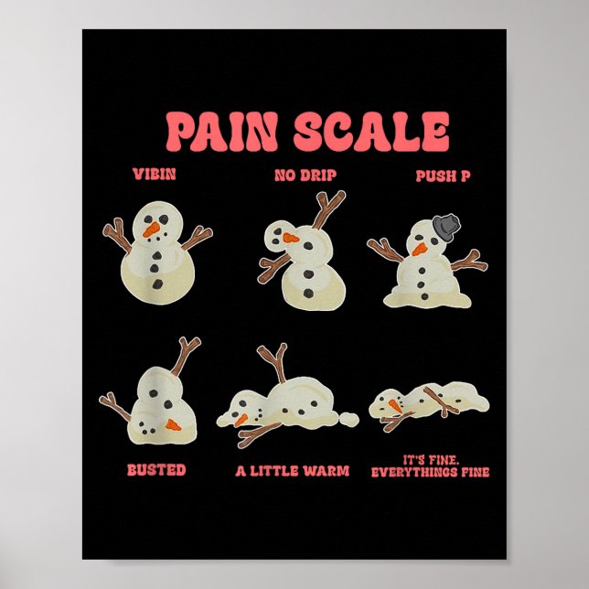 Pain Scale Funny Melting Snowman Christmas  Poster (Framsidan)